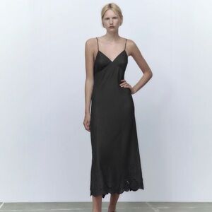 ZARA Embroidered Spaghetti Strap Midi Dress Women’s Size Small